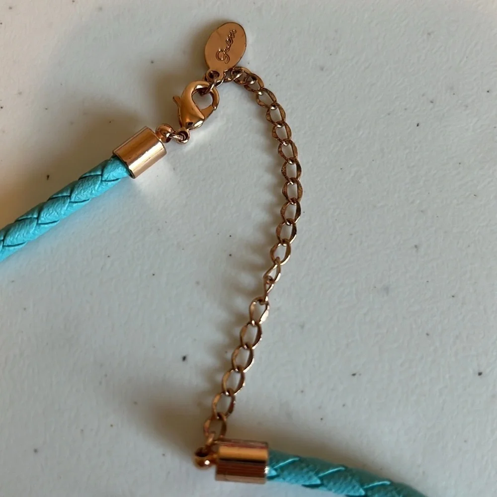 Guess Necklace Earring Set Turquoise Copper Rope Dangle Mixed Media Teardrop 19”
